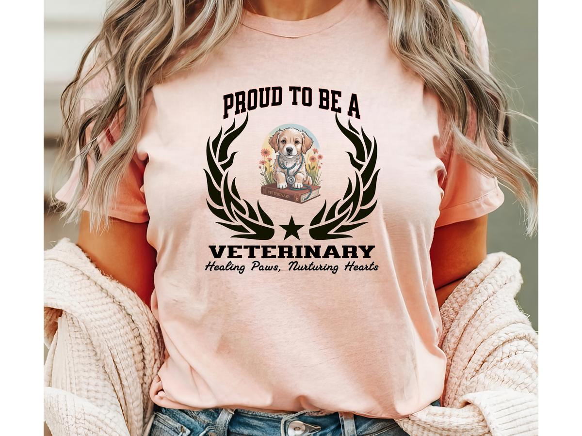 Proud to Be a Veterinary T-Shirt – Unisex Vet & Animal Care Tee – “Healing Paws, Nurturing Hearts” Gift for Veterinarians & Pet Lovers