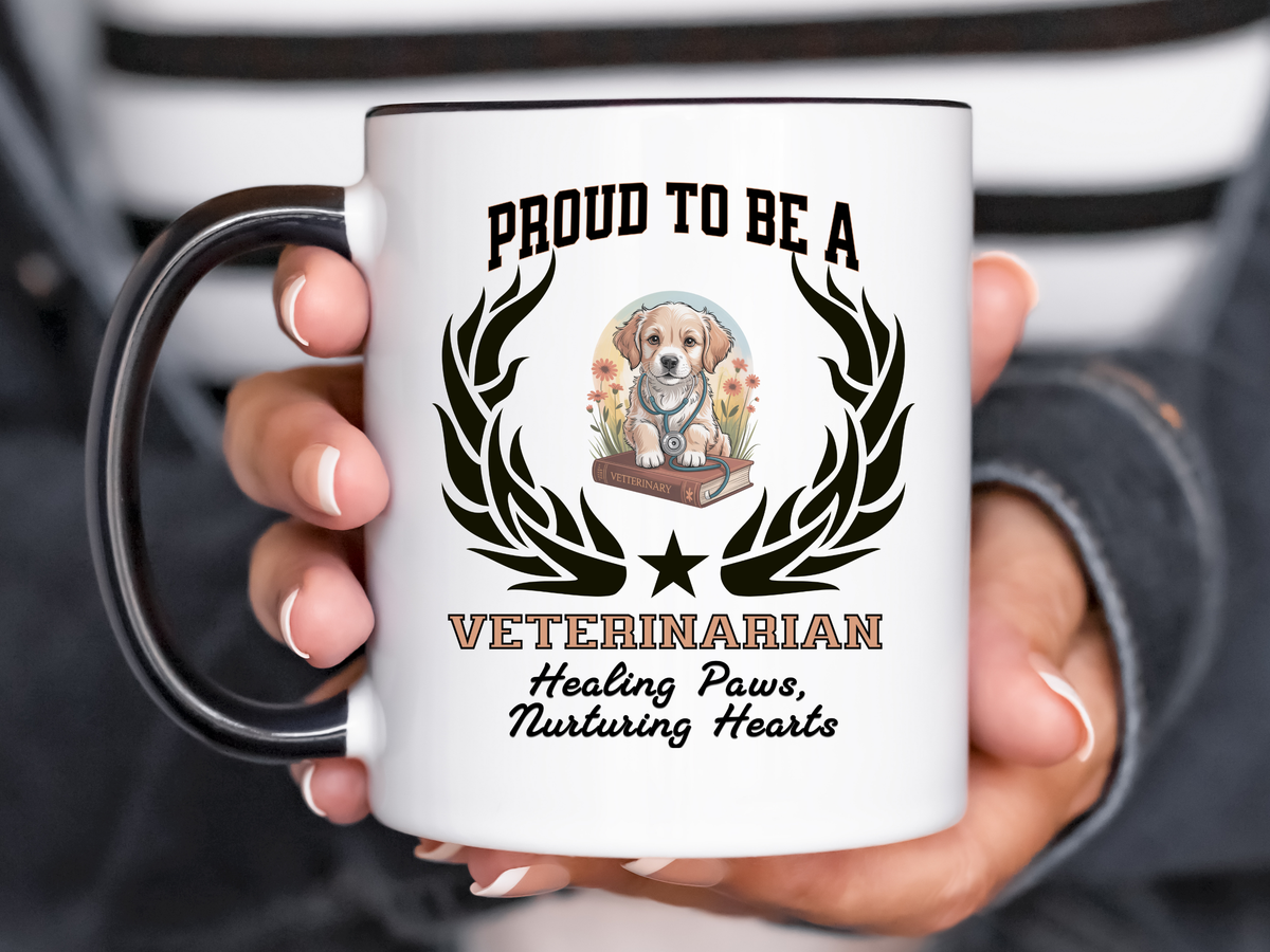 Proud to Be a Veterinarian Accent Ceramic Coffee Mug – “Healing Paws, Nurturing Hearts” – Vet Gift from New Edge Gifts and Novelties