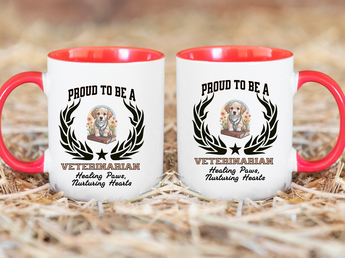 Proud to Be a Veterinarian Accent Ceramic Coffee Mug – “Healing Paws, Nurturing Hearts” – Vet Gift from New Edge Gifts and Novelties