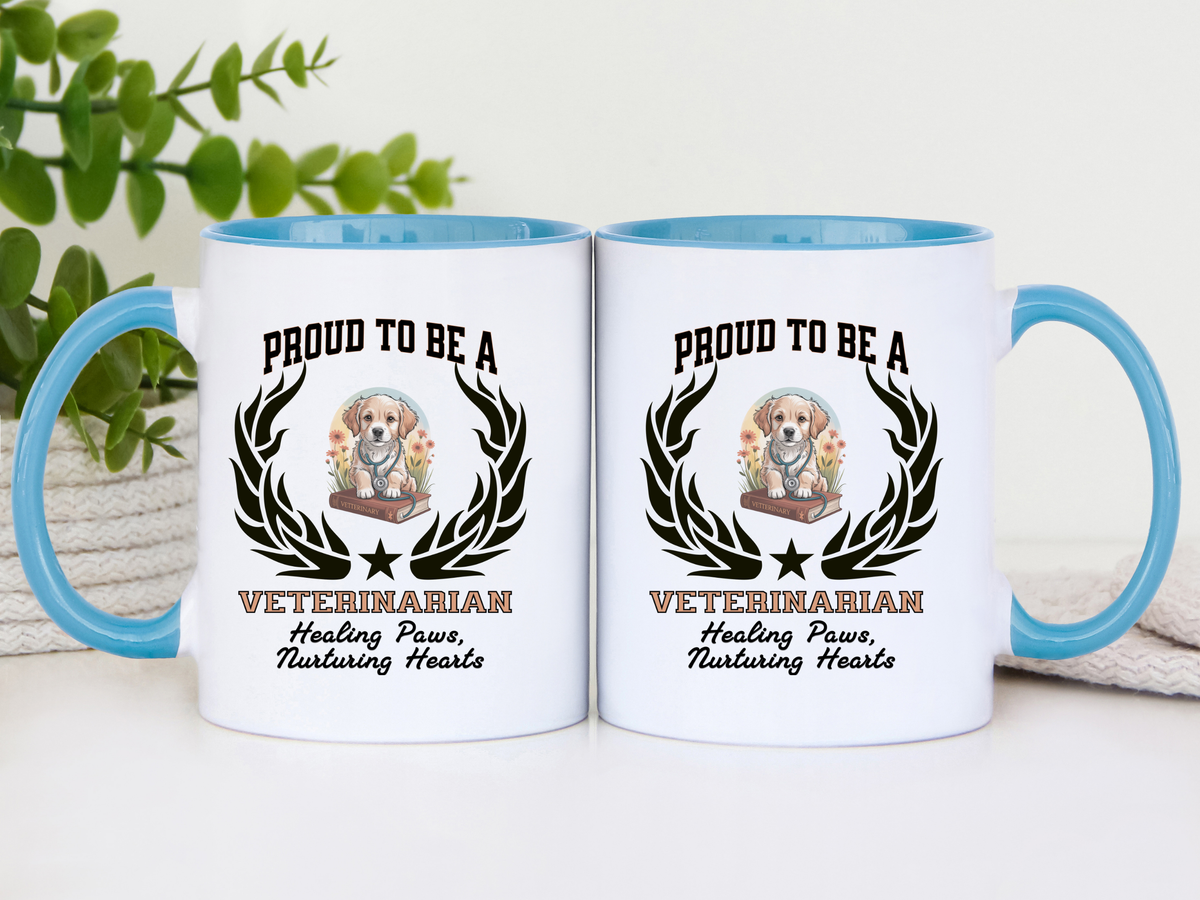 Proud to Be a Veterinarian Accent Ceramic Coffee Mug – “Healing Paws, Nurturing Hearts” – Vet Gift from New Edge Gifts and Novelties