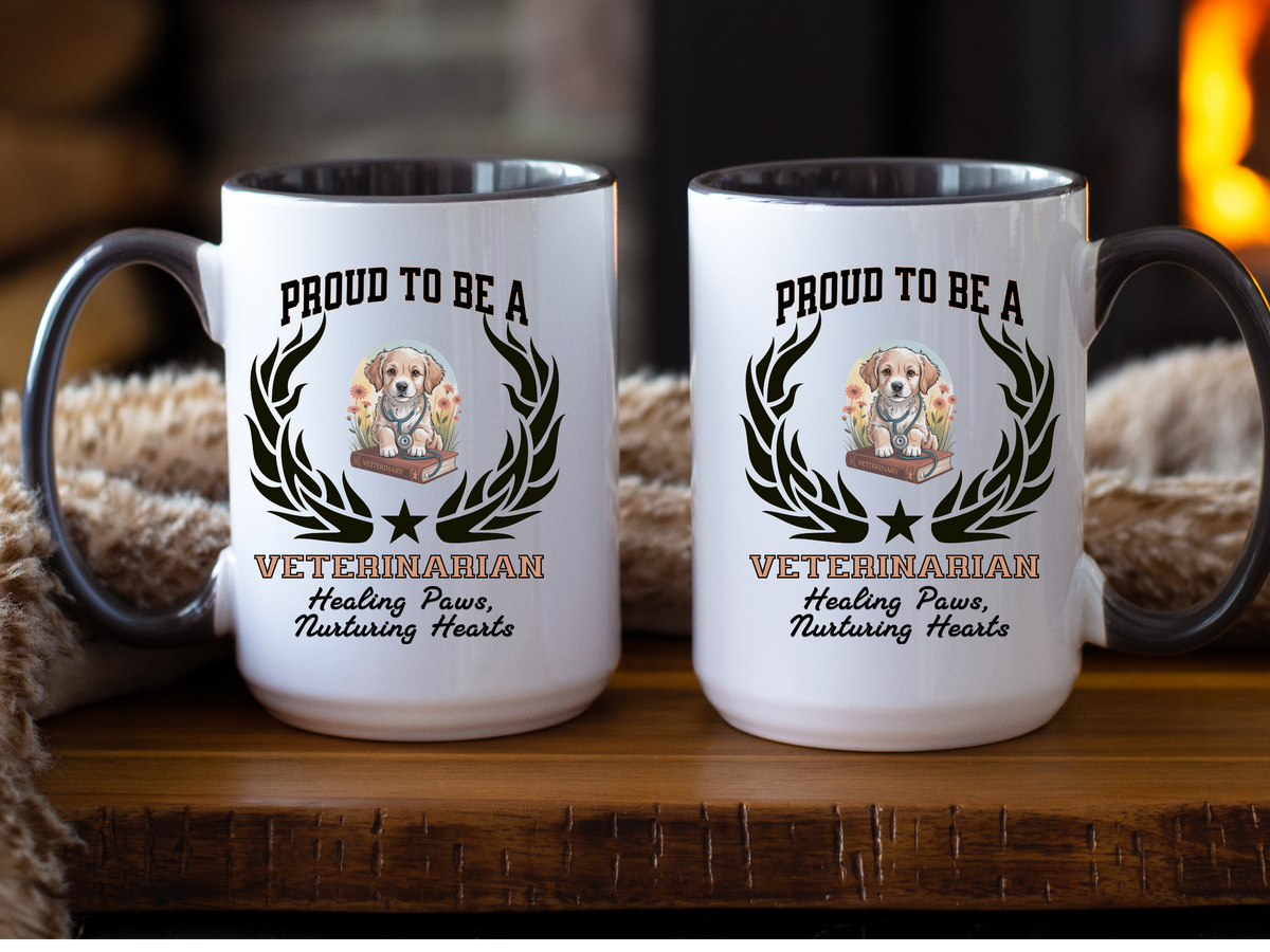 Proud to Be a Veterinarian Accent Ceramic Coffee Mug – “Healing Paws, Nurturing Hearts” – Vet Gift from New Edge Gifts and Novelties