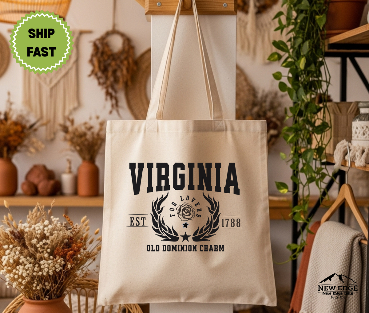 Virginia State Old Dominion Charm Cotton Canvas Tote Bag – Eco-Friendly Reusable Shopping Tote, Travel Gift & Historic State Souvenir