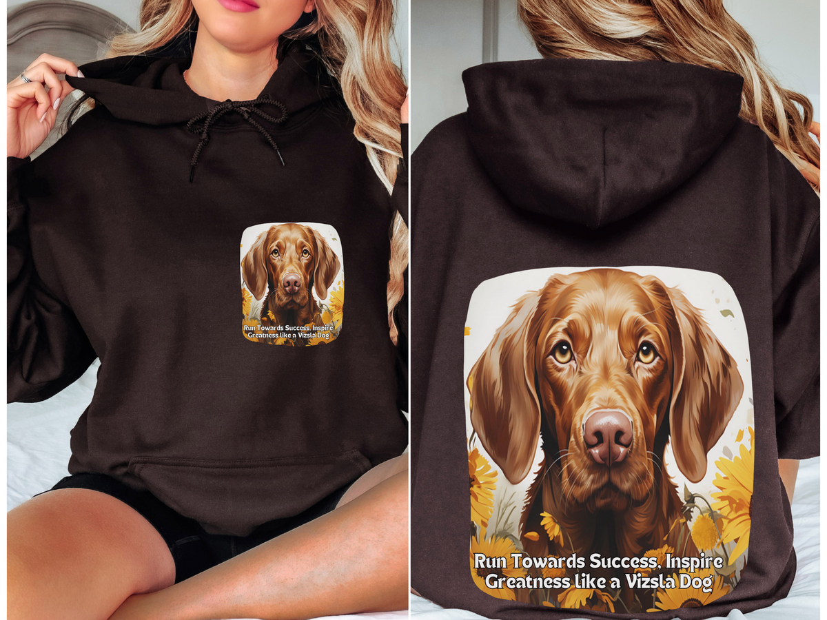 Vizsla Dog Sunflower Hoodie – Run Towards Success, Inspire Greatness – Unisex Motivational Pullover