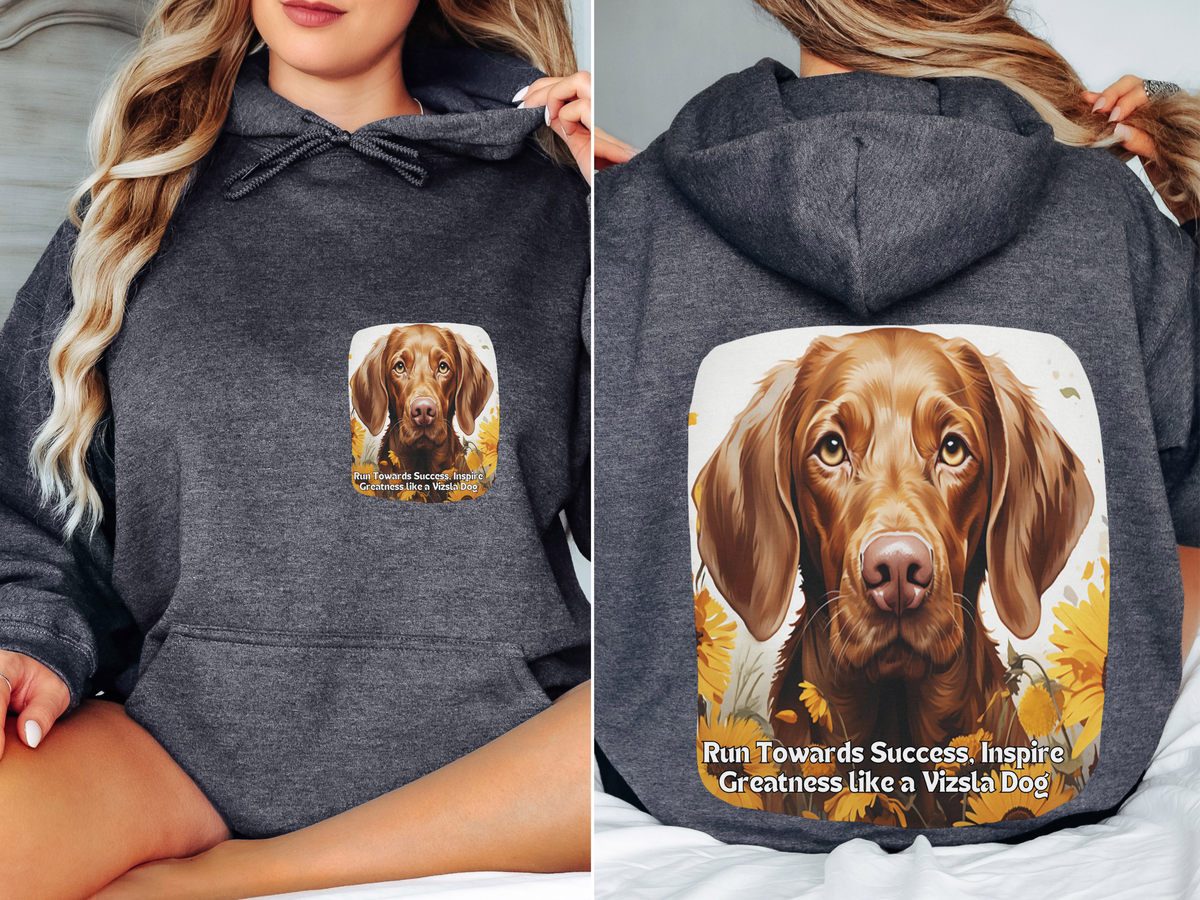 Vizsla Dog Sunflower Hoodie – Run Towards Success, Inspire Greatness – Unisex Motivational Pullover