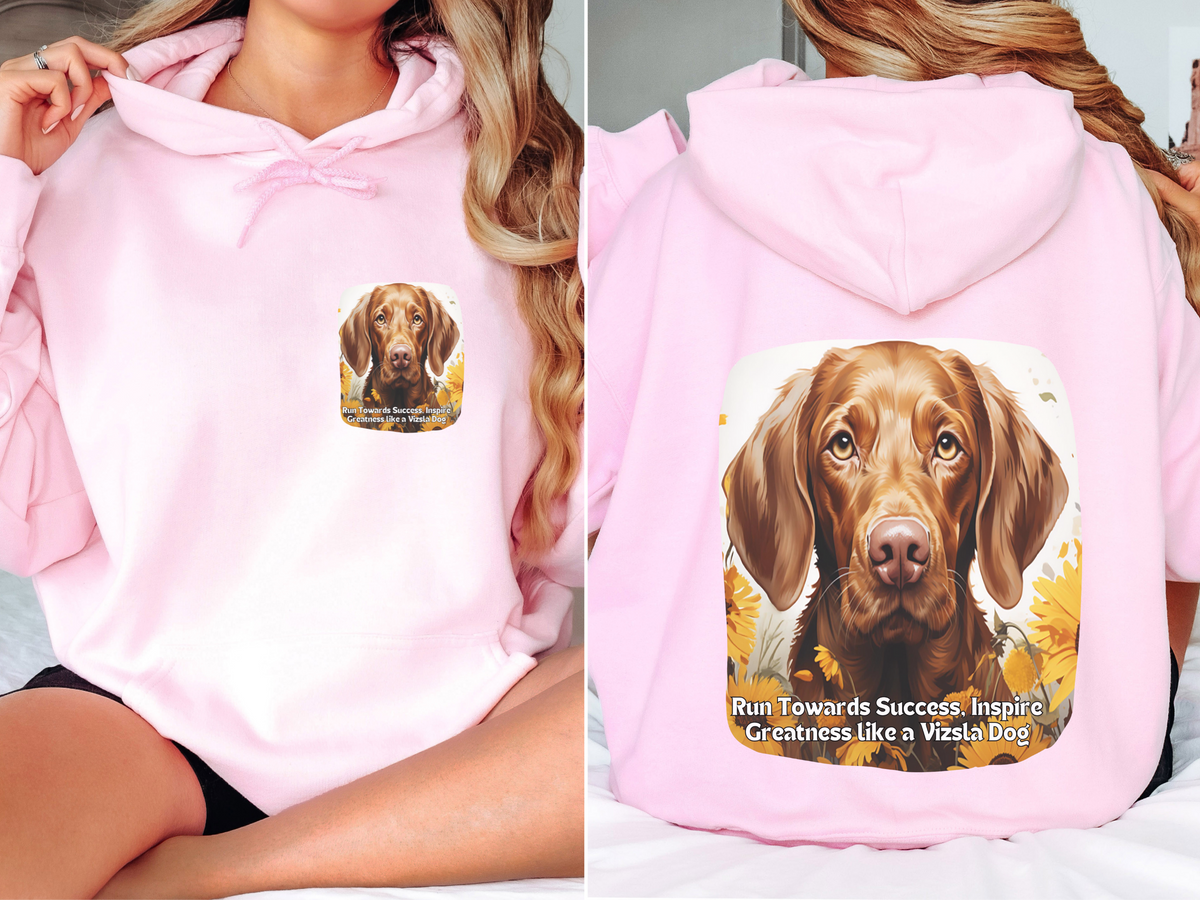 Vizsla Dog Sunflower Hoodie – Run Towards Success, Inspire Greatness – Unisex Motivational Pullover