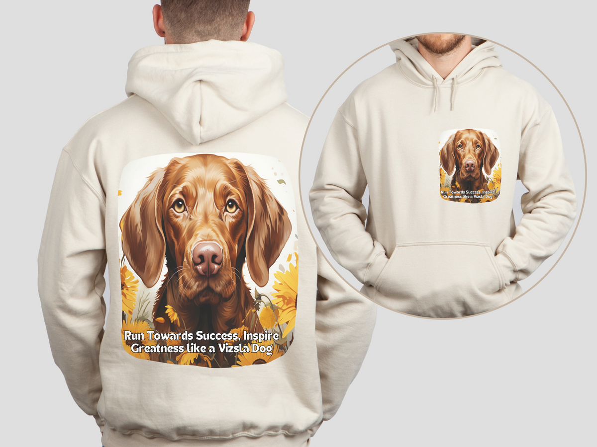 Vizsla Dog Sunflower Hoodie – Run Towards Success, Inspire Greatness – Unisex Motivational Pullover