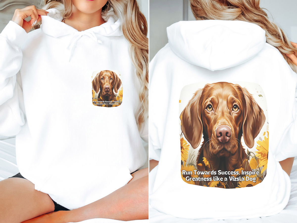 Vizsla Dog Sunflower Hoodie – Run Towards Success, Inspire Greatness – Unisex Motivational Pullover