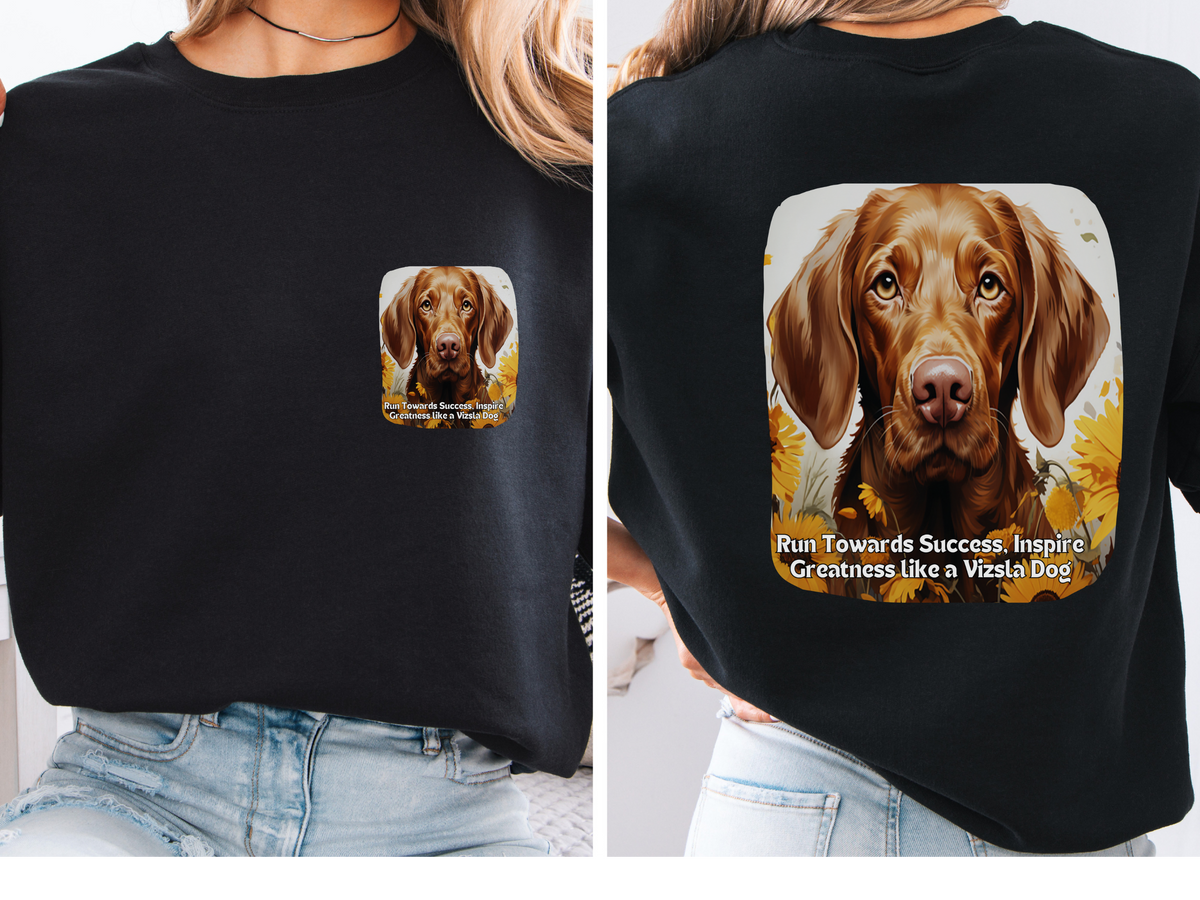 Vizsla Inspiration Sweatshirt - 'Run Towards Success' Sunflower Dog Lover Pullover - Unisex Motivational Hoodie