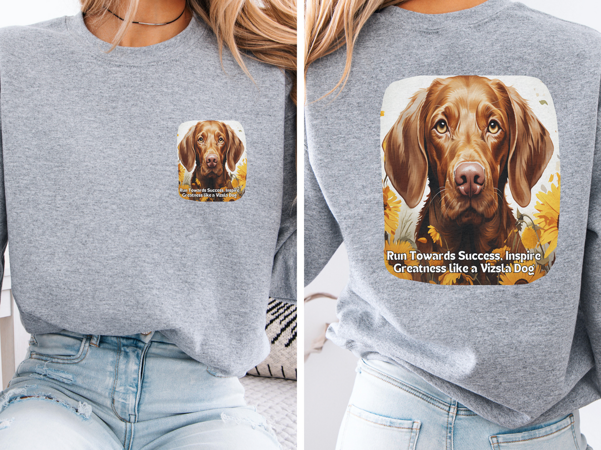 Vizsla Inspiration Sweatshirt - 'Run Towards Success' Sunflower Dog Lover Pullover - Unisex Motivational Hoodie