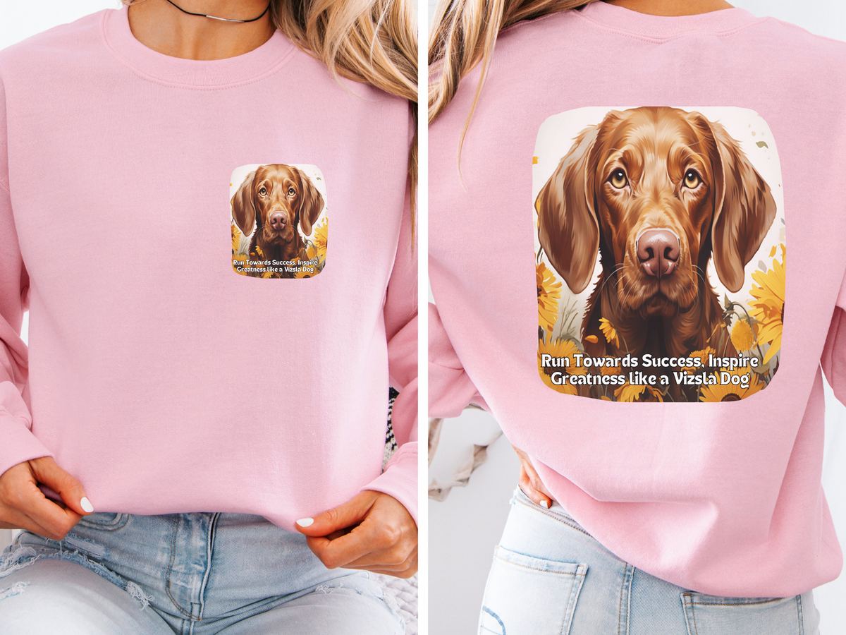 Vizsla Inspiration Sweatshirt - 'Run Towards Success' Sunflower Dog Lover Pullover - Unisex Motivational Hoodie