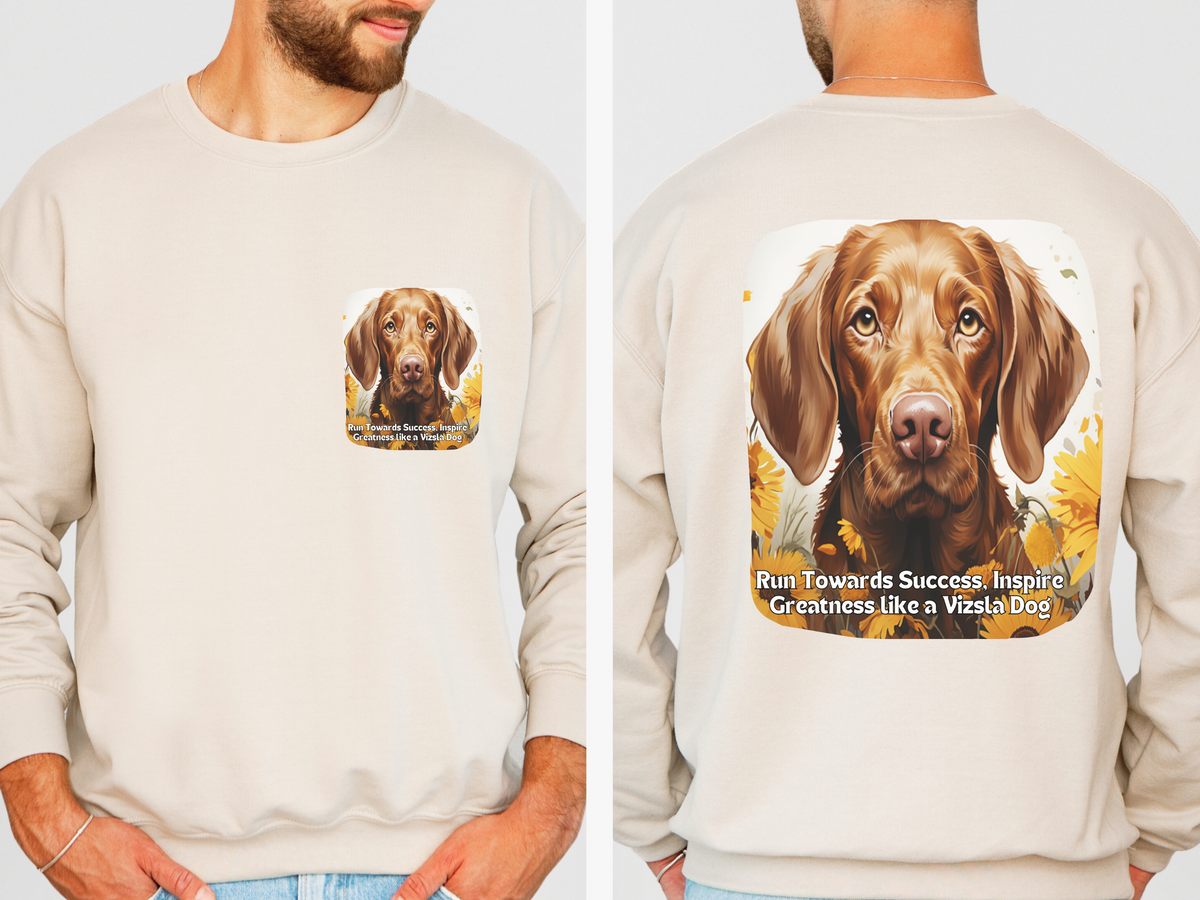 Vizsla Inspiration Sweatshirt - 'Run Towards Success' Sunflower Dog Lover Pullover - Unisex Motivational Hoodie