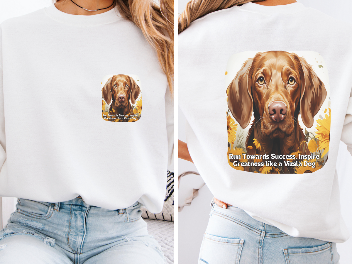 Vizsla Inspiration Sweatshirt - 'Run Towards Success' Sunflower Dog Lover Pullover - Unisex Motivational Hoodie