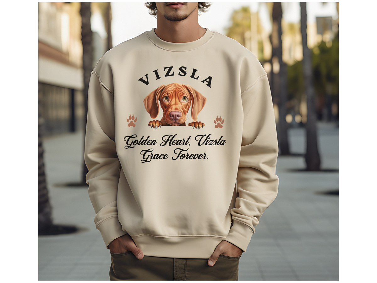 Vizsla Sweatshirt – Golden Heart, Vizsla Grace Forever – Unisex Dog Lover Apparel