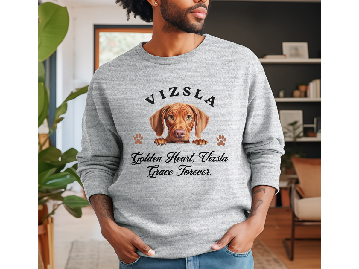 Vizsla Sweatshirt – Golden Heart, Vizsla Grace Forever – Unisex Dog Lover Apparel