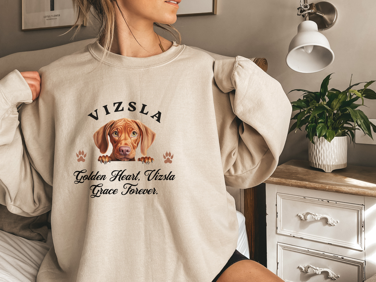 Vizsla Sweatshirt – Golden Heart, Vizsla Grace Forever – Unisex Dog Lover Apparel