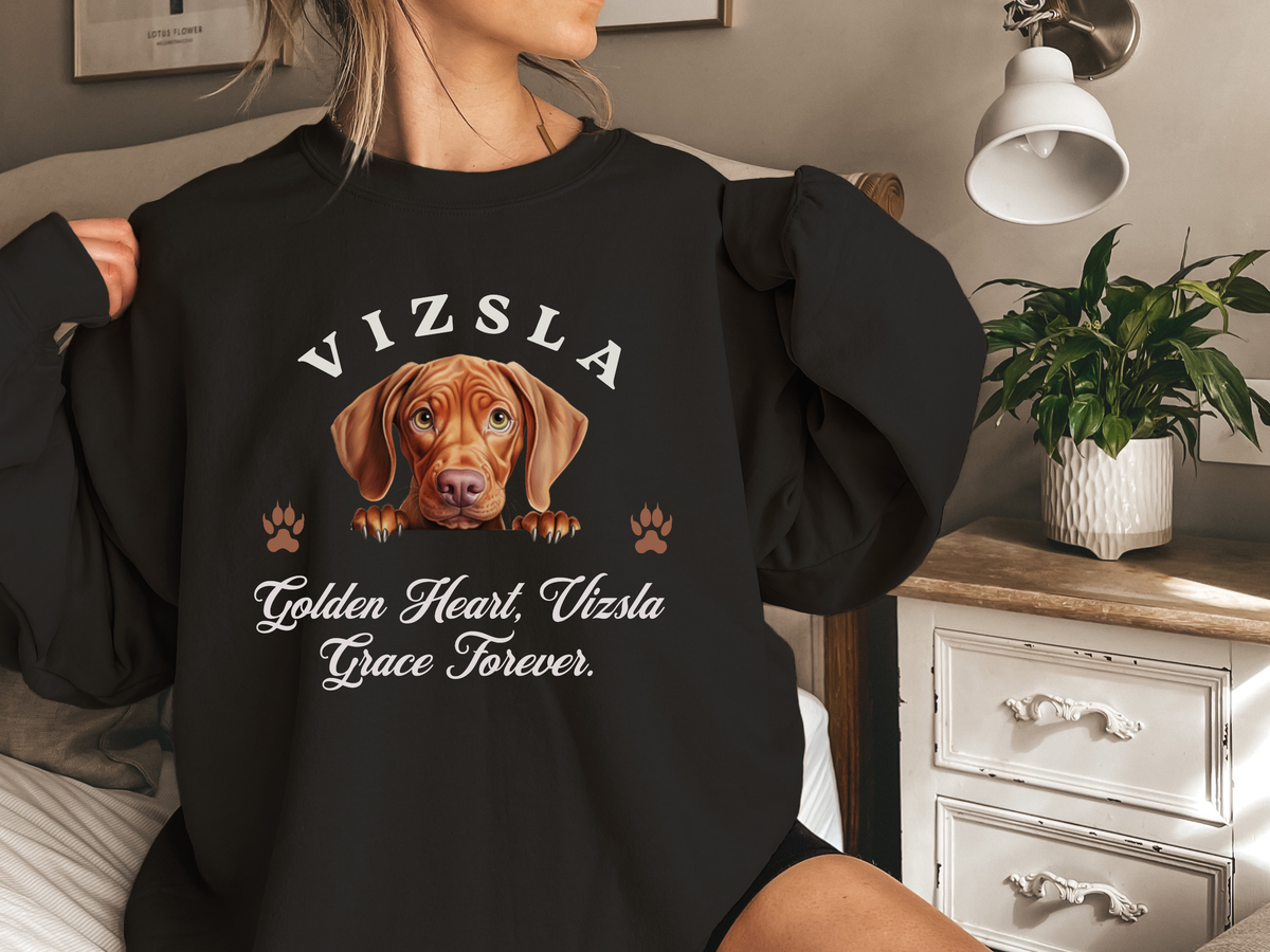 Vizsla Sweatshirt – Golden Heart, Vizsla Grace Forever – Unisex Dog Lover Apparel