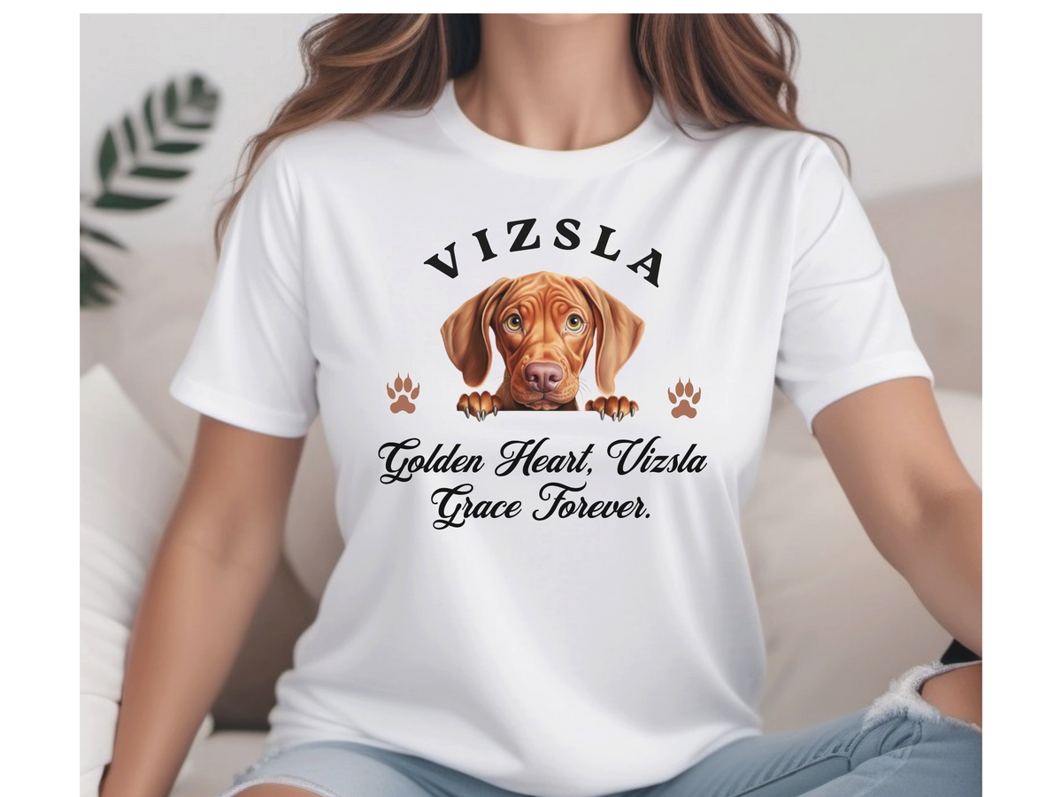 Vizsla T-Shirt – Unisex Tee with “Golden Heart, Vizsla Grace Forever” Slogan | Elegant Dog Lover Gift