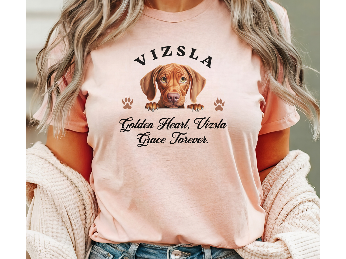 Vizsla T-Shirt – Unisex Tee with “Golden Heart, Vizsla Grace Forever” Slogan | Elegant Dog Lover Gift