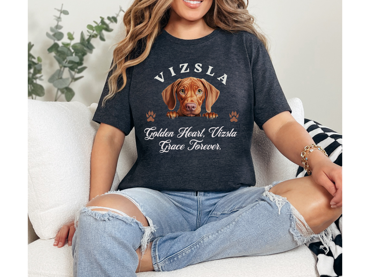 Vizsla T-Shirt – Unisex Tee with “Golden Heart, Vizsla Grace Forever” Slogan | Elegant Dog Lover Gift