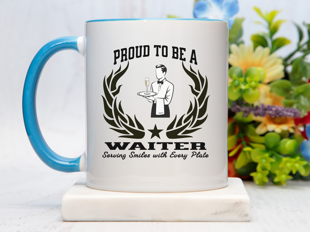 Proud to Be a Waiter Accent Coffee Mug – “Serving Smiles with Every Plate” – Restaurant Server Gift by New Edge Gifts and Novelties