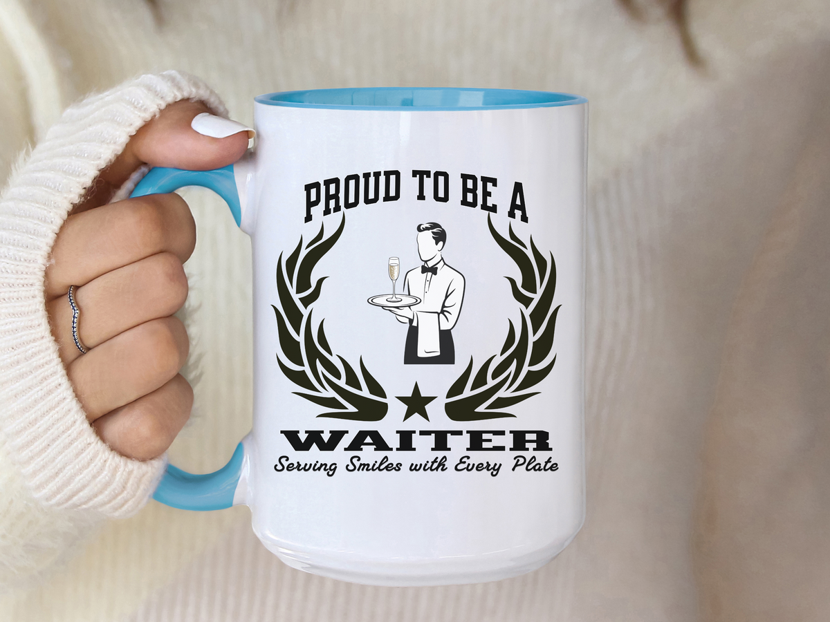 Proud to Be a Waiter Accent Coffee Mug – “Serving Smiles with Every Plate” – Restaurant Server Gift by New Edge Gifts and Novelties
