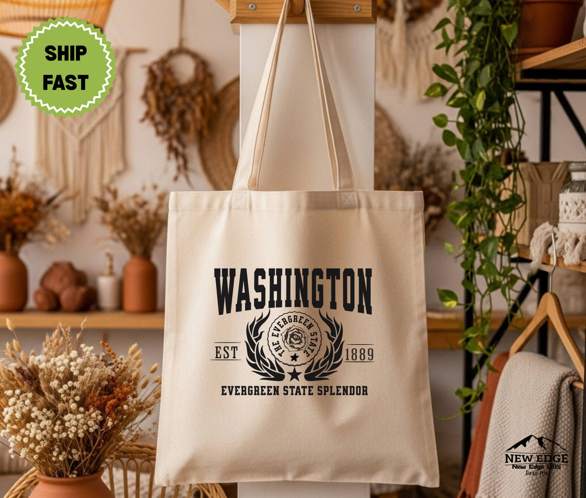 Washington State Evergreen State Splendor Cotton Canvas Tote Bag – Eco-Friendly Reusable Shopping Tote, Travel Gift & Pacific Northwest Souvenir