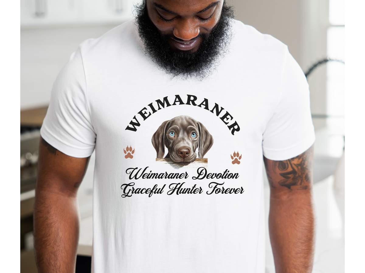 Weimaraner T-Shirt – Unisex Tee with “Devotion & Graceful Hunter Forever” Slogan | Elegant Dog Lover Gift