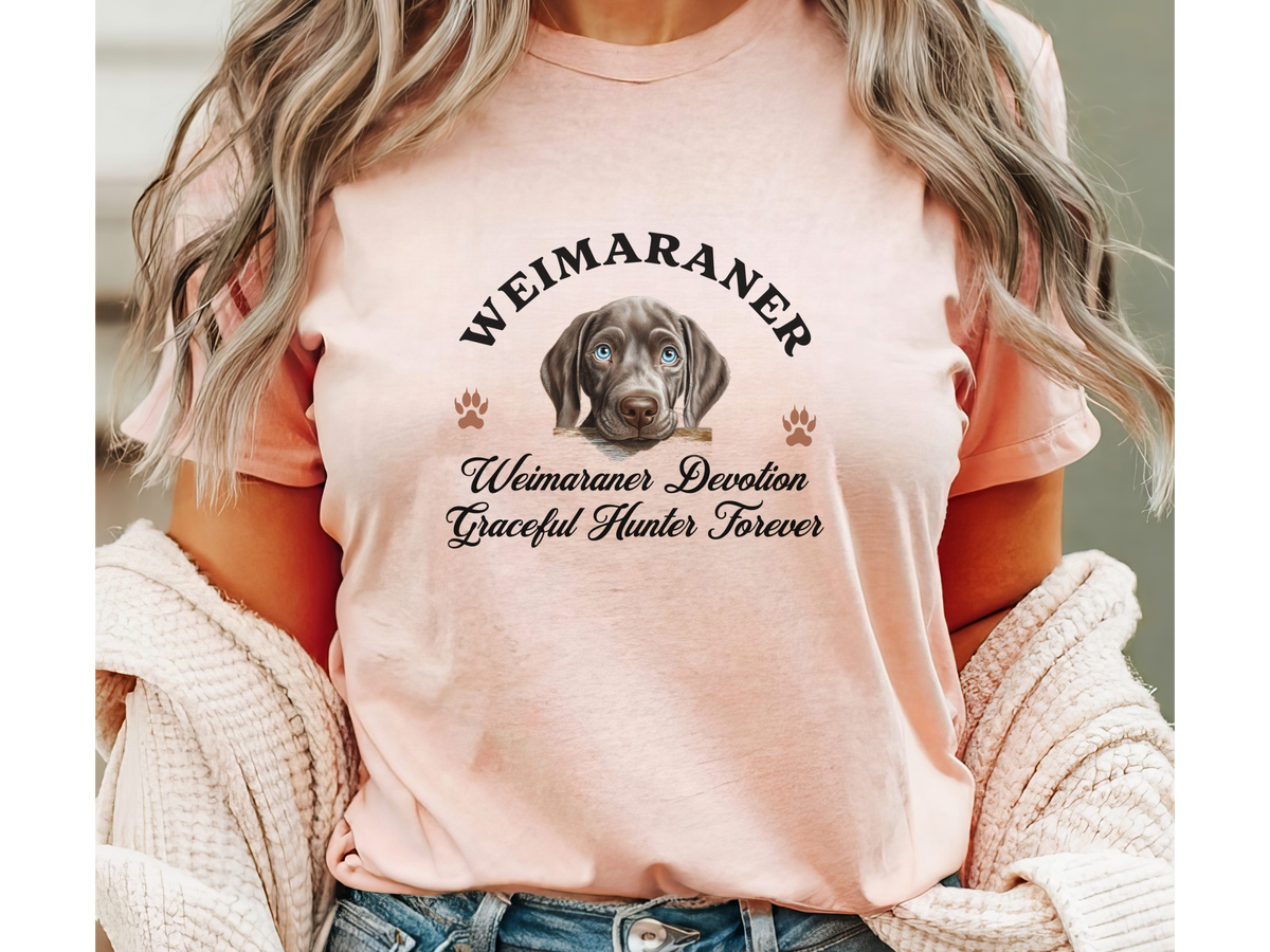 Weimaraner T-Shirt – Unisex Tee with “Devotion & Graceful Hunter Forever” Slogan | Elegant Dog Lover Gift