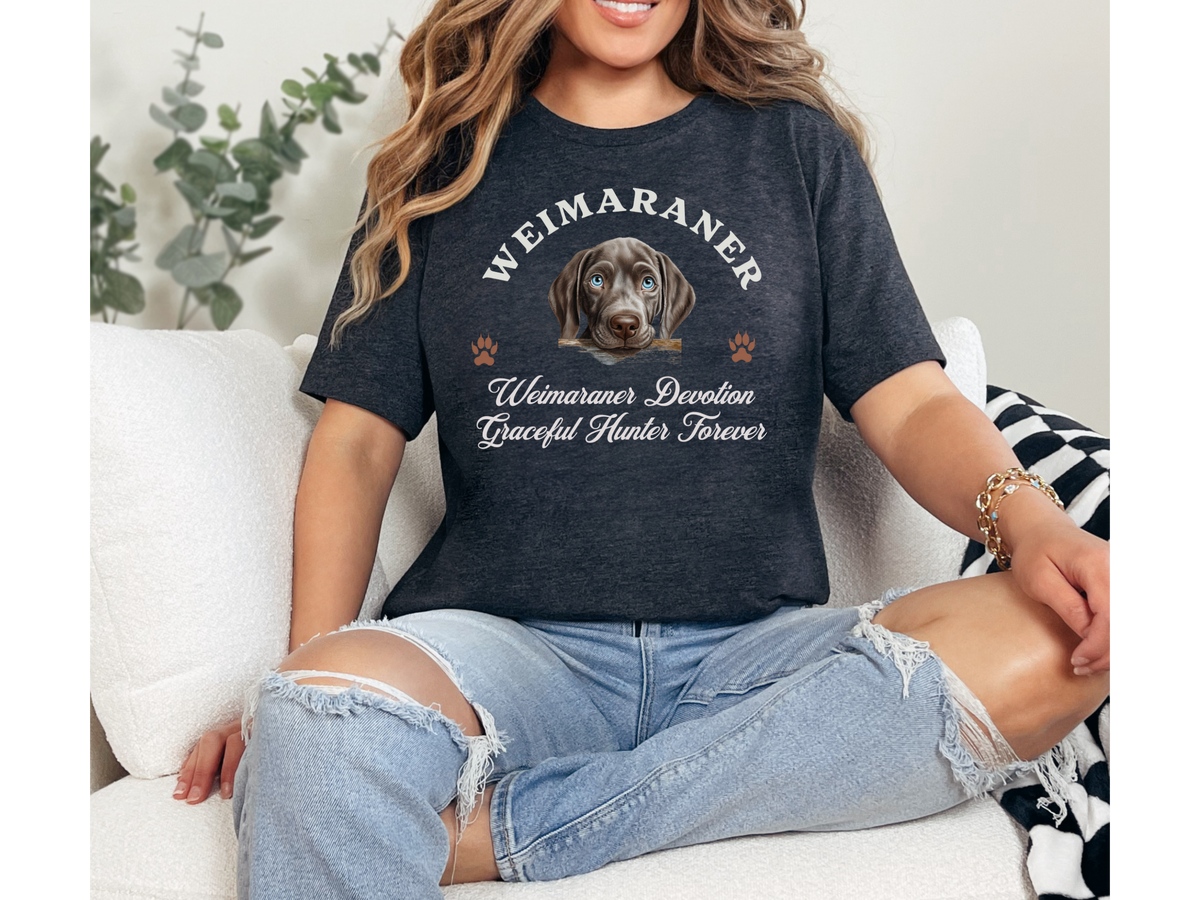 Weimaraner T-Shirt – Unisex Tee with “Devotion & Graceful Hunter Forever” Slogan | Elegant Dog Lover Gift