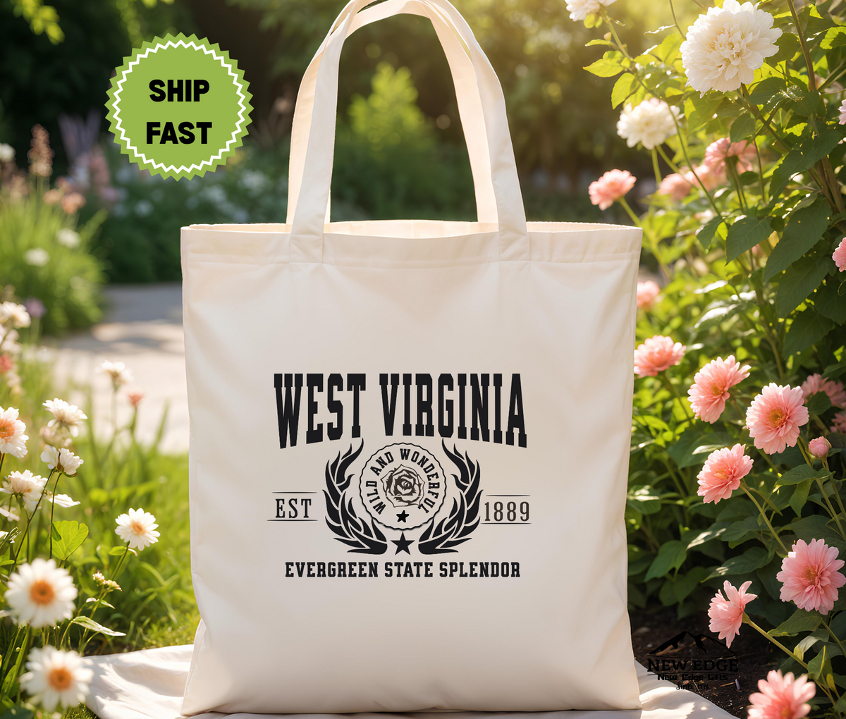 West Virginia State Mountain State Splendor Cotton Canvas Tote Bag – Eco-Friendly Reusable Shopping Tote, Travel Gift & Appalachian Pride Souvenir