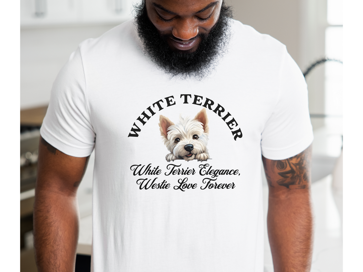 Westie T-Shirt – Unisex Tee with “White Terrier Elegance, Westie Love Forever” Slogan | Charming Dog Lover Gift
