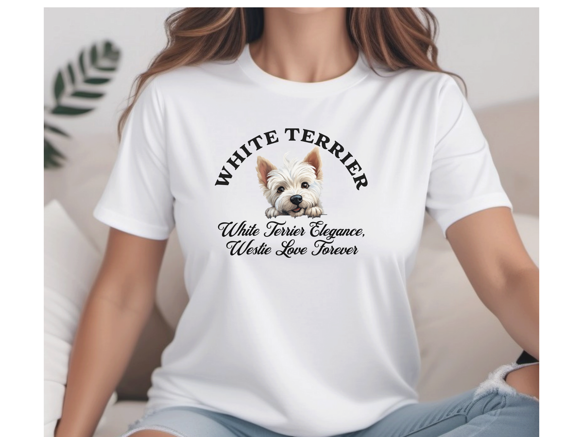 Westie T-Shirt – Unisex Tee with “White Terrier Elegance, Westie Love Forever” Slogan | Charming Dog Lover Gift