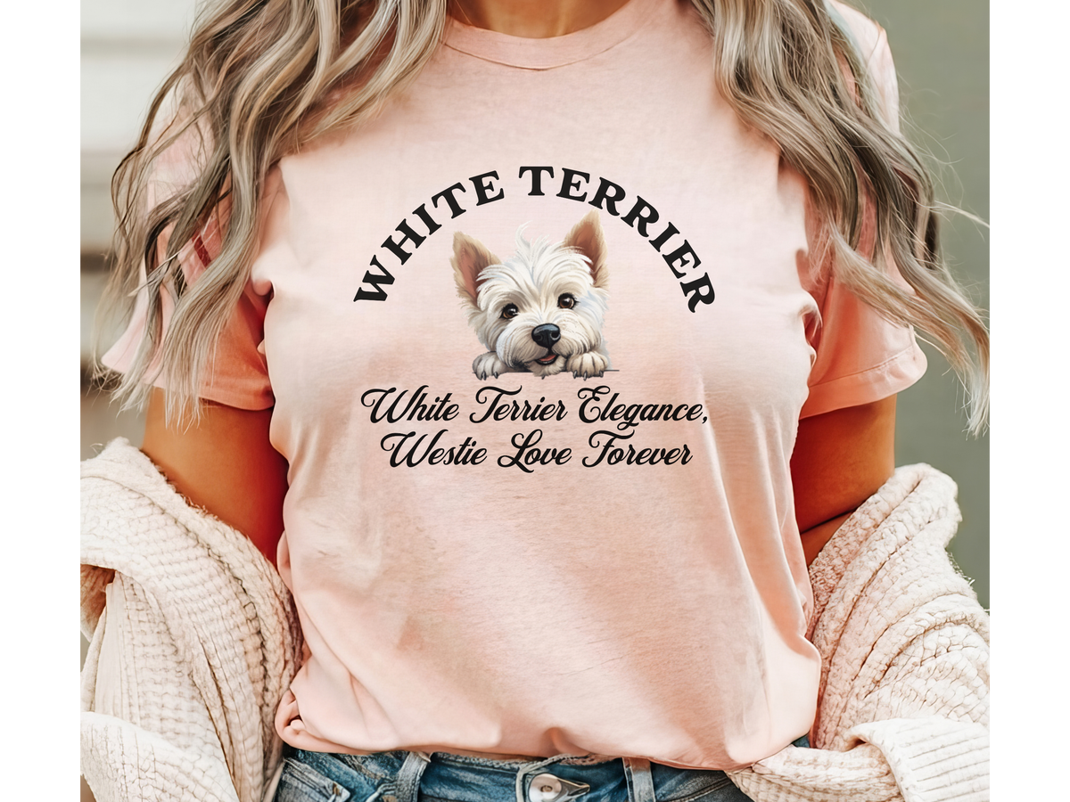 Westie T-Shirt – Unisex Tee with “White Terrier Elegance, Westie Love Forever” Slogan | Charming Dog Lover Gift