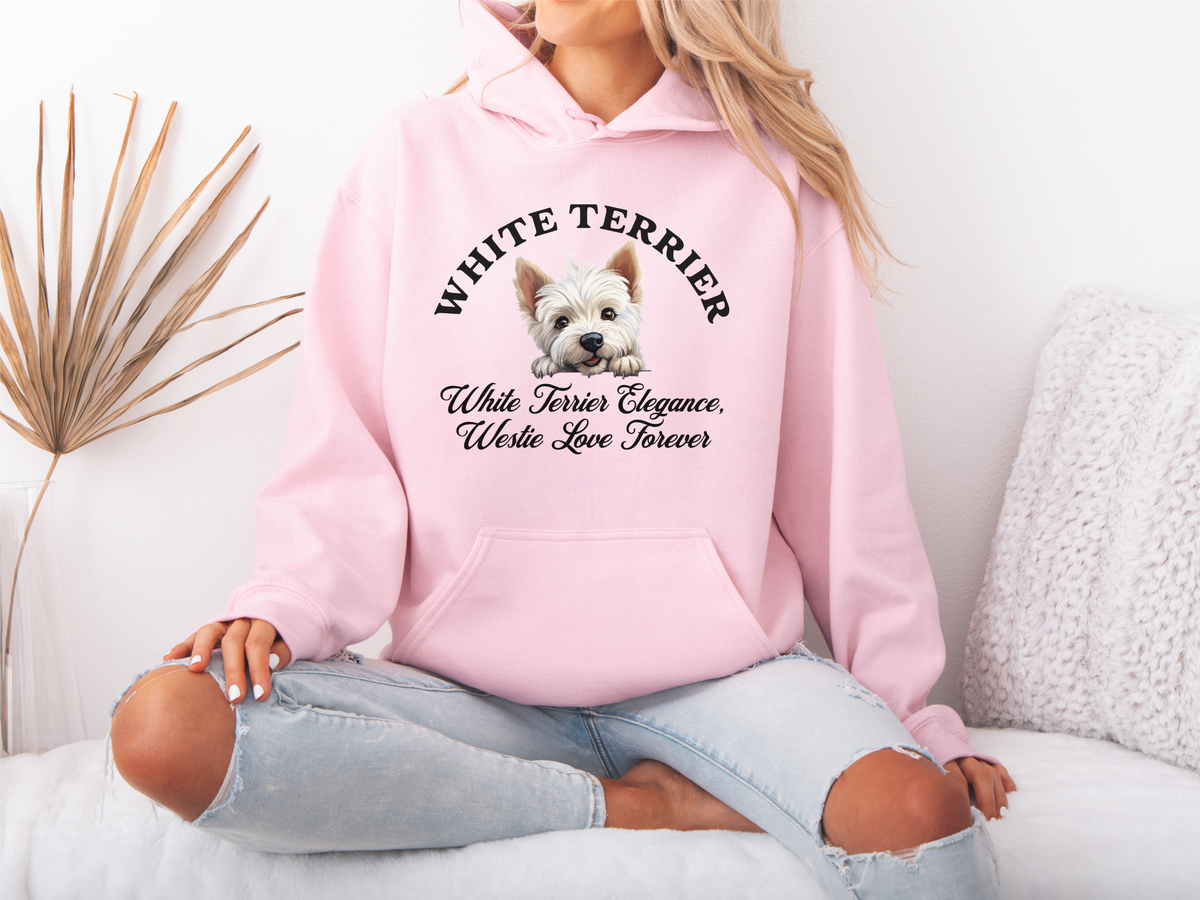 White Terrier Dog Hoodie – "White Terrier Elegance, Westie Love Forever" | Cozy Unisex Sweatshirt for Small Dogs