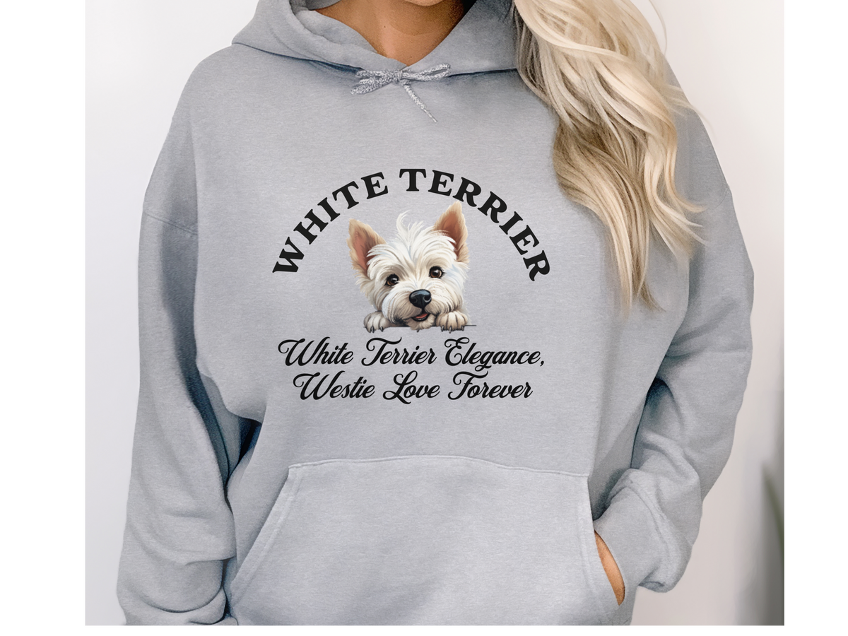 White Terrier Dog Hoodie – "White Terrier Elegance, Westie Love Forever" | Cozy Unisex Sweatshirt for Small Dogs