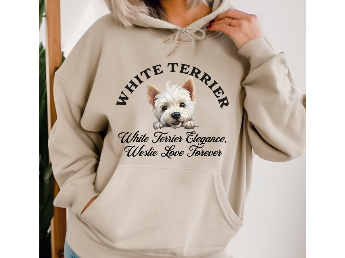 White Terrier Dog Hoodie – "White Terrier Elegance, Westie Love Forever" | Cozy Unisex Sweatshirt for Small Dogs