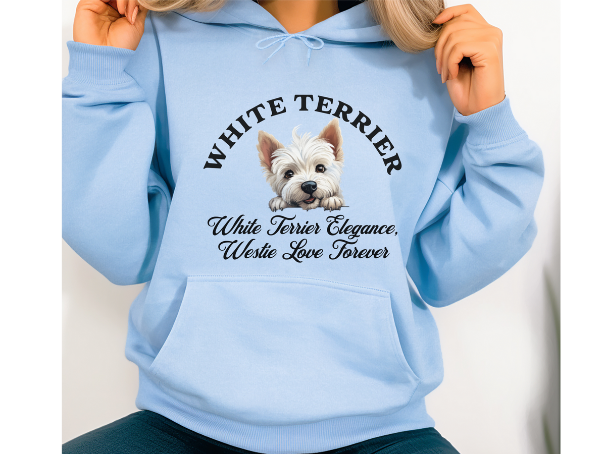 White Terrier Dog Hoodie – "White Terrier Elegance, Westie Love Forever" | Cozy Unisex Sweatshirt for Small Dogs