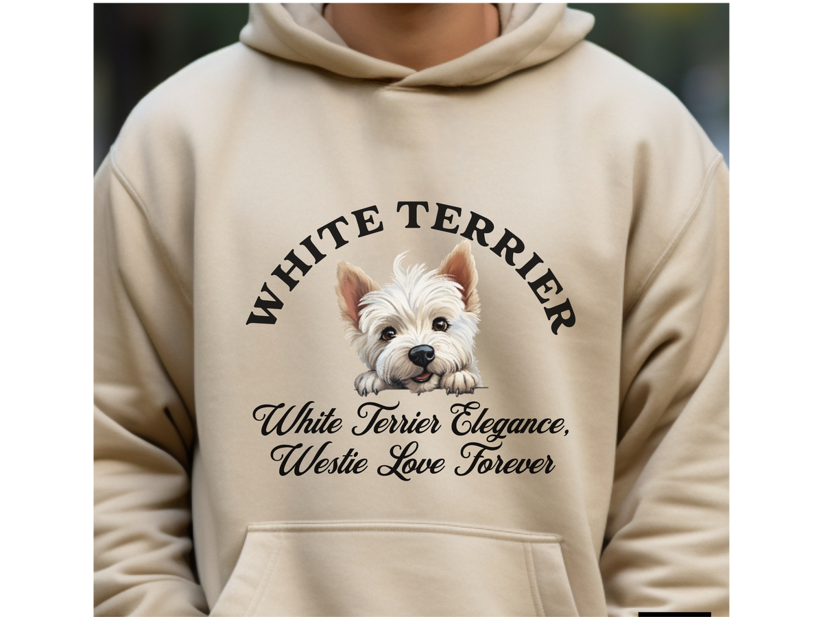 White Terrier Dog Hoodie – "White Terrier Elegance, Westie Love Forever" | Cozy Unisex Sweatshirt for Small Dogs