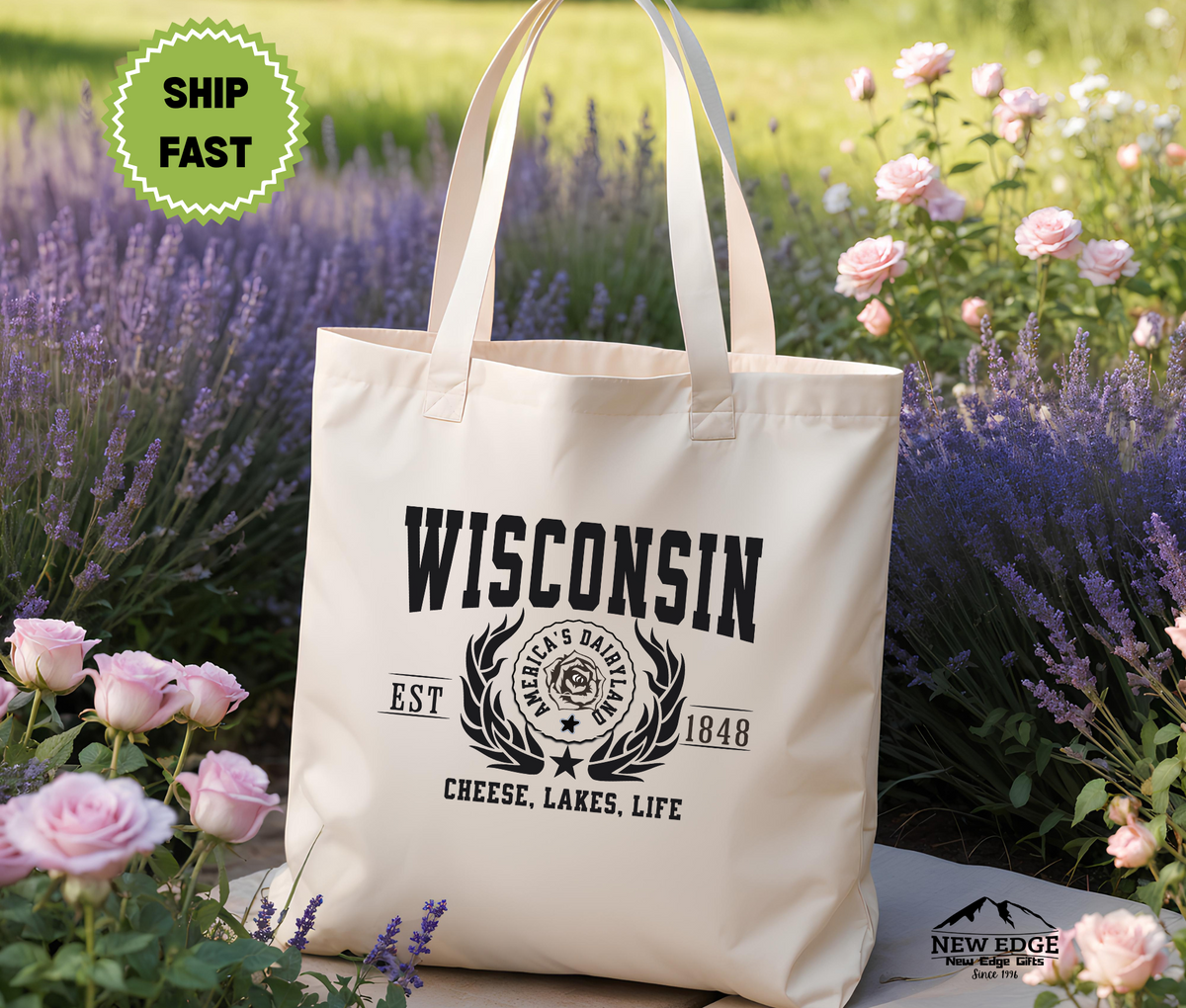 Wisconsin State Cheese, Lakes, Life Cotton Canvas Tote Bag – Eco-Friendly Reusable Shopping Tote, Travel Gift & Dairyland State Pride Bag