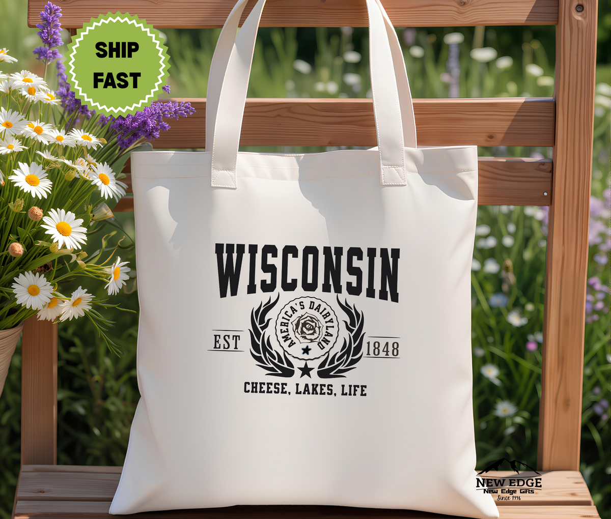 Wisconsin State Cheese, Lakes, Life Cotton Canvas Tote Bag – Eco-Friendly Reusable Shopping Tote, Travel Gift & Dairyland State Pride Bag