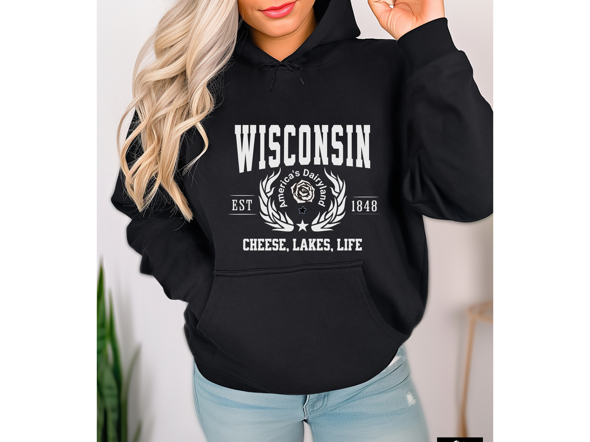 State Legacy Unisex Hoodie – Wisconsin, Cheese, Lakes, Life