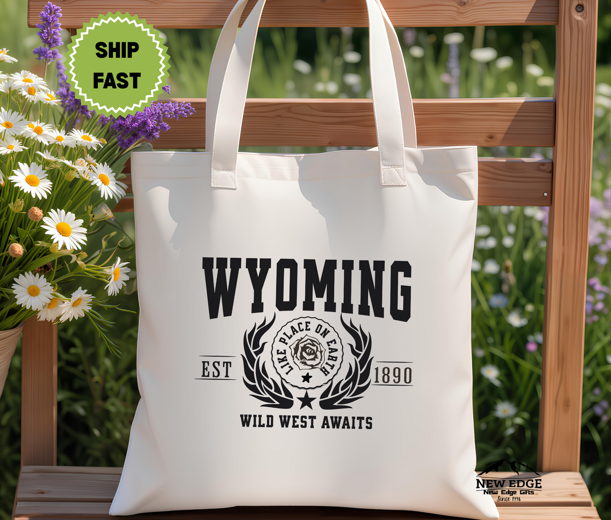 Wyoming State Wild West Awaits Cotton Canvas Tote Bag – Eco-Friendly Reusable Shopping Tote, Travel Gift & Cowboy State Pride Souvenir