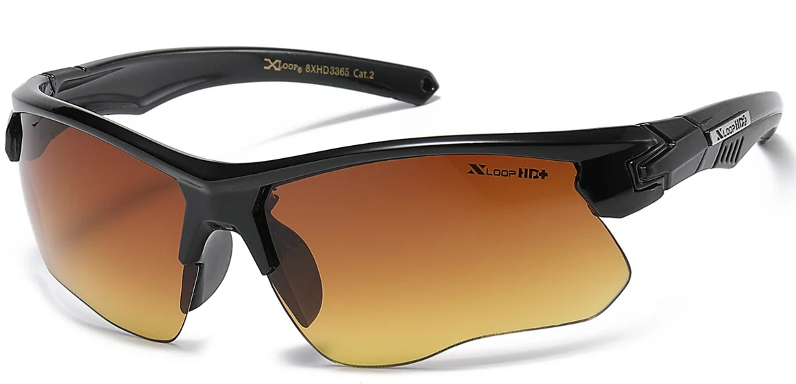 XLoop HD 8XHD3365 Sport Wrap Sunglasses – HD+ Orange Gradient Lens, Semi Rimless Frame, Men’s Athletic Shades Black Carbon Fiber