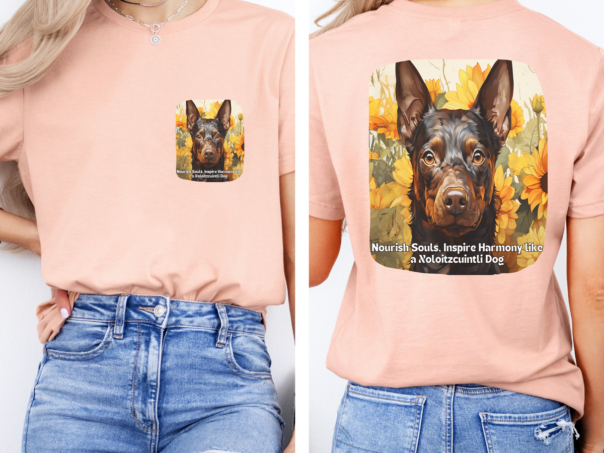 Xoloitzcuintli Sunflower Tee – 'Nourish Souls, Inspire Harmony' Front & Back Design