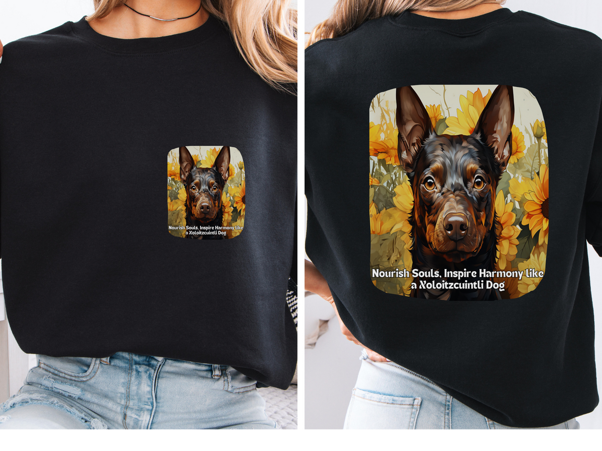 Xoloitzcuintli Love Sunflower Sweatshirt – 'Spread Love, Inspire Happiness' – Unisex Mexican Hairless Dog Apparel