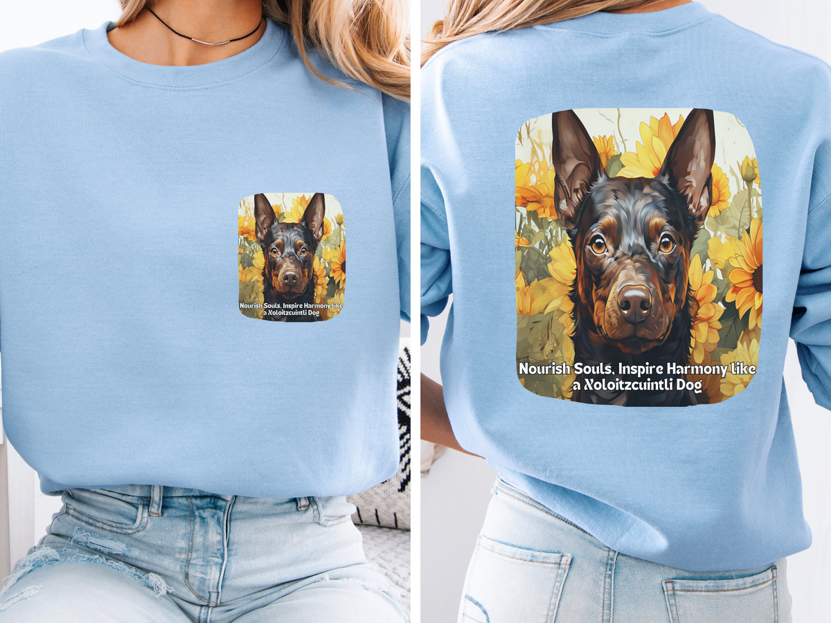 Xoloitzcuintli Love Sunflower Sweatshirt – 'Spread Love, Inspire Happiness' – Unisex Mexican Hairless Dog Apparel