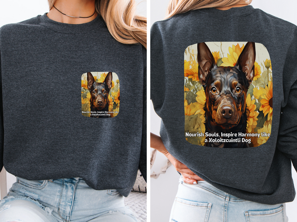Xoloitzcuintli Love Sunflower Sweatshirt – 'Spread Love, Inspire Happiness' – Unisex Mexican Hairless Dog Apparel