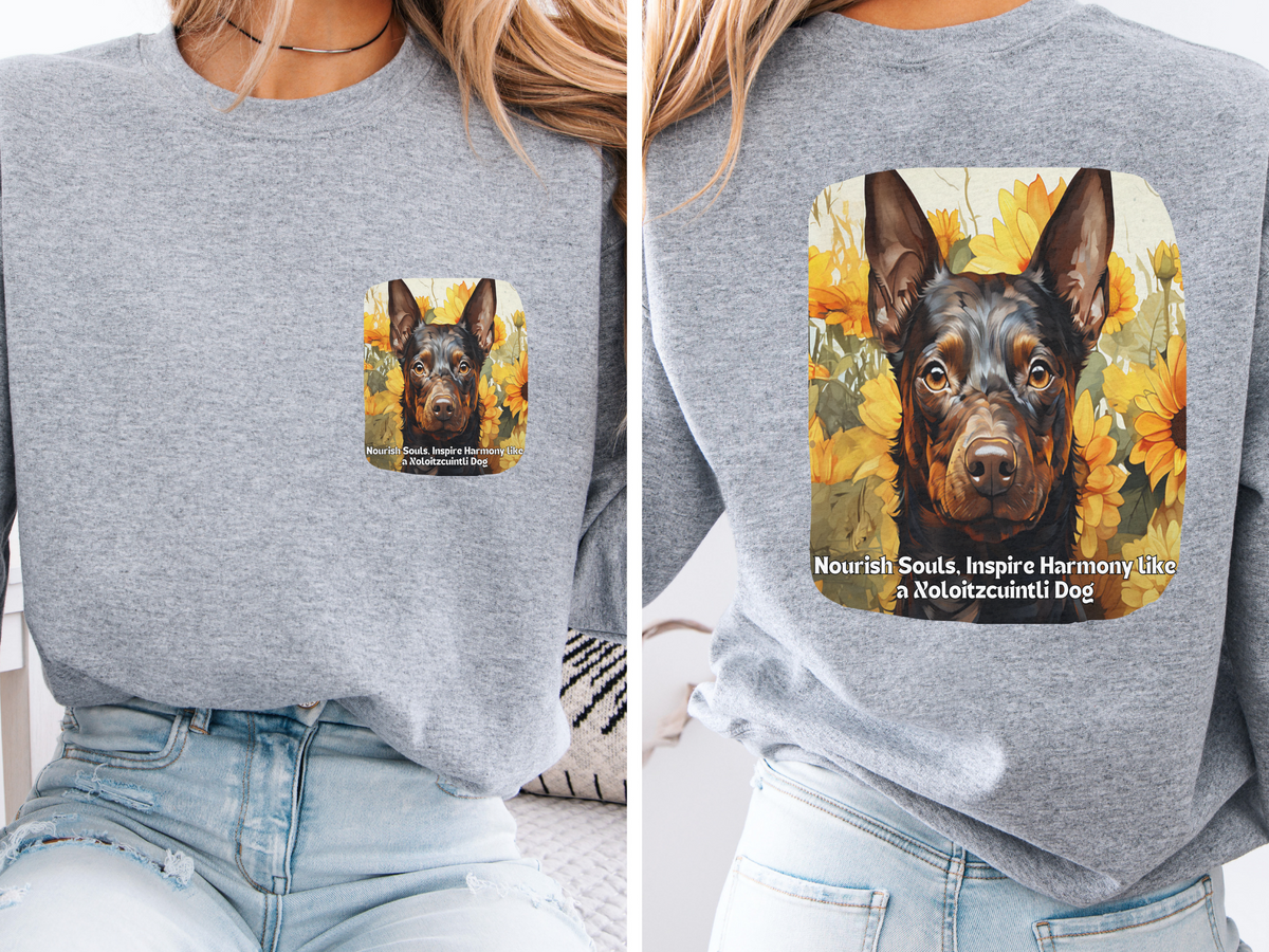 Xoloitzcuintli Love Sunflower Sweatshirt – 'Spread Love, Inspire Happiness' – Unisex Mexican Hairless Dog Apparel