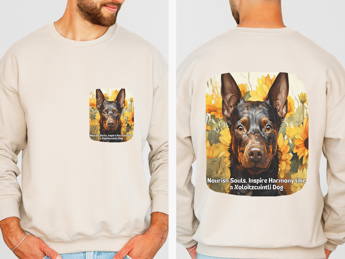 Xoloitzcuintli Love Sunflower Sweatshirt – 'Spread Love, Inspire Happiness' – Unisex Mexican Hairless Dog Apparel