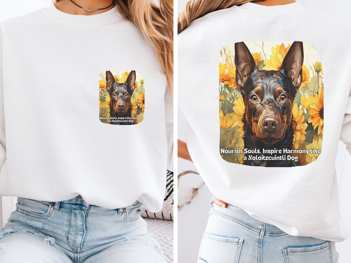 Xoloitzcuintli Love Sunflower Sweatshirt – 'Spread Love, Inspire Happiness' – Unisex Mexican Hairless Dog Apparel